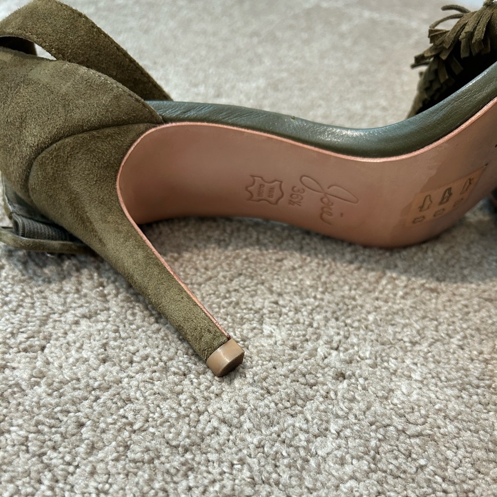Joie Flirty Fringe Olive Green Suede Sandals - Picture 5 of 10